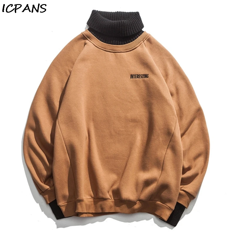

ICPANS Western Style Turtleneck Pullovers Men Letter Embroidery Sweaters Winter High Street Male Casual Fashion Sweater