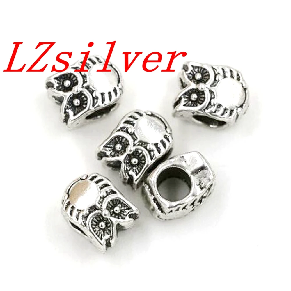 100Pcs Alloy Owl Large Hole Beads 7.8x10mm For Jewelry Making Bracelet Necklace DIY Accessories za114