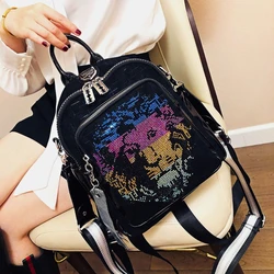 Fashion Backpacks for Women Shoulder Bags Rhinestone Lion's Head Print Mochilas Para Mujer Luxury Designer Female Back Pack