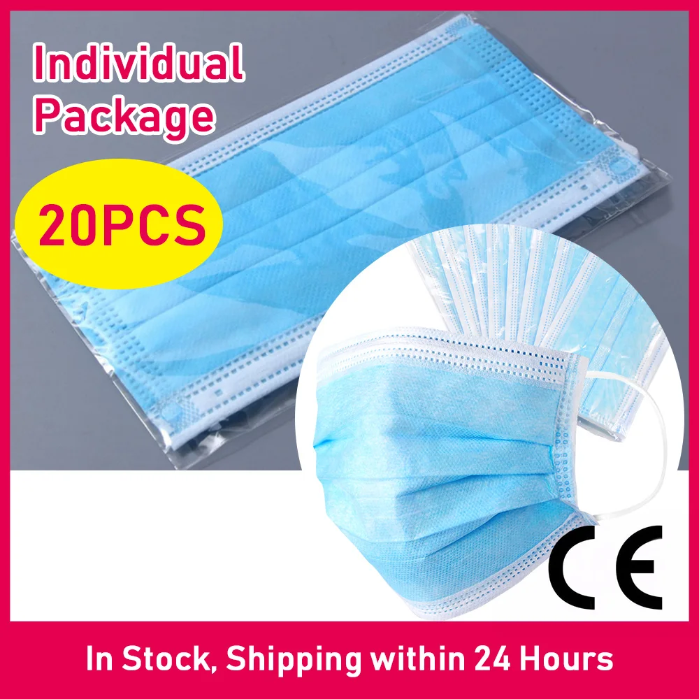 

Collare Disposable Mask Have Melt-blown Fabric 20PCS Individual Package 3-layer Health Protective Mouth Mask (Ship Within 24h)