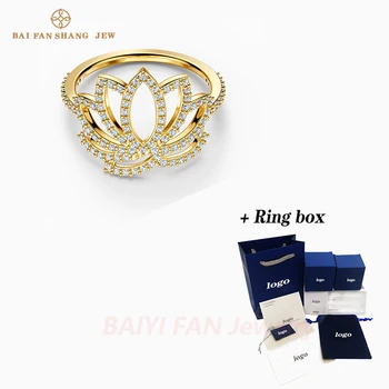 

2020 Fashion Jewelry SWA New SYMBOLIC LOTUS Ring Yellow Gold Blooming Lotus Shape Crystal Female Engagement Romance Jewelry Gift