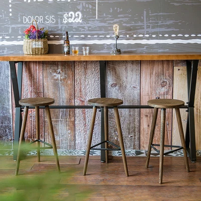 Industrial Vintage Antique Bar Stool Height 66.5cm Round Seat Wooden Loft Style Furniture Counter Bar Stool 3 Leg Solid Wood