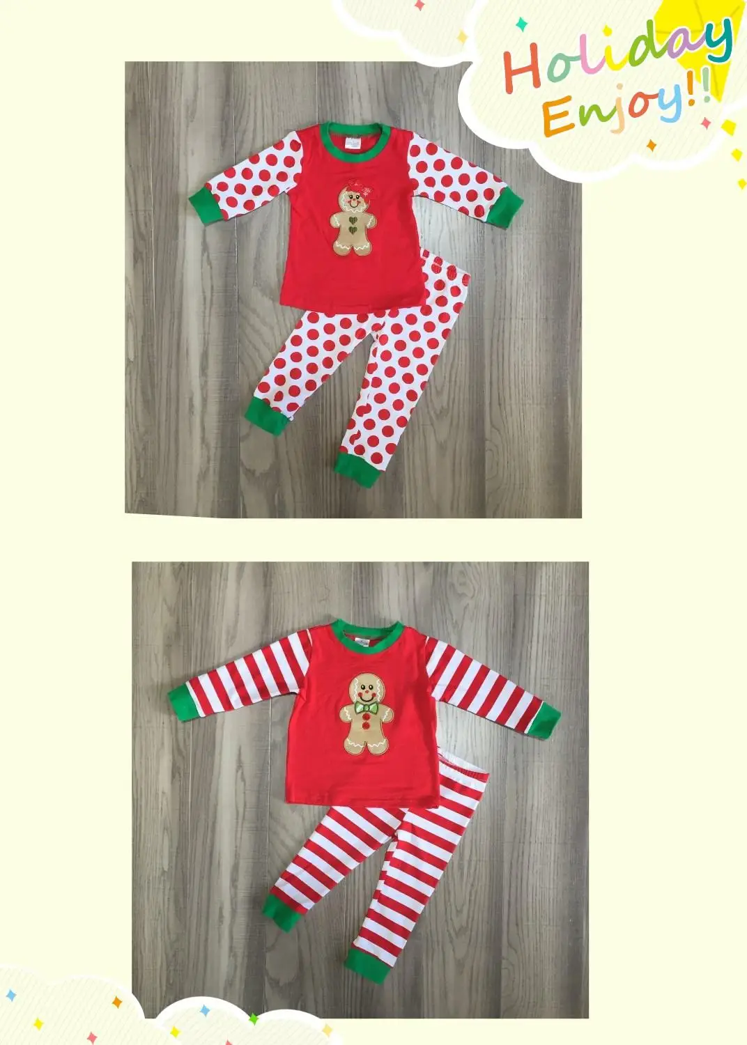 Пижамы для маленьких девочек и мальчиков, Детские Рождественские костюмы, топ с пряниками, штаны в полоску/горошек, детские пижамы