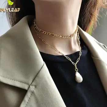 

Flyleaf Gold Fashion Chain Fresh Pearl Necklaces & Pendants 100% 925 Sterling Silver Necklace For Women Fine Jewelry Designer