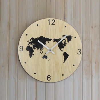 

World Map Wall Clock Wooden Wall Clocks Numerals Hands Silent Battery Operated Decorative Wooden Clock Watch for Living Room