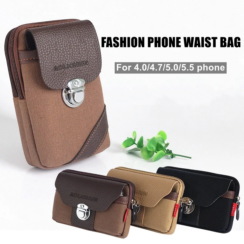 

New Mobile Phone Pockets Men's Cigarettes Waist Bag Fashion Outdoor Sports Multi-purpose Canvas Casual Mini Bags