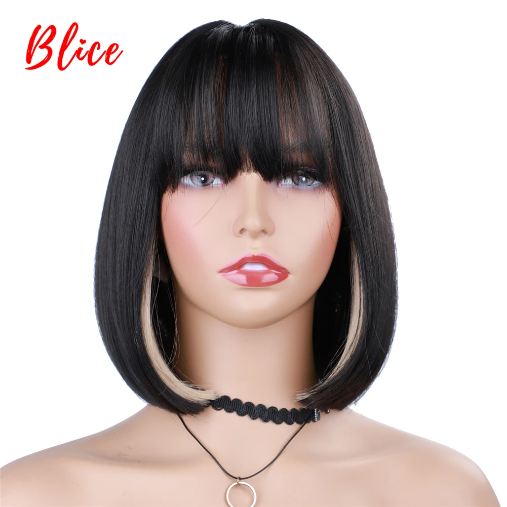 Blice Synthetic Hair 12Inch Short WavyWomen Heat Resistant Kanekalon Daily Party&Cosplay Bob Straight Wigs Mixed Blonde