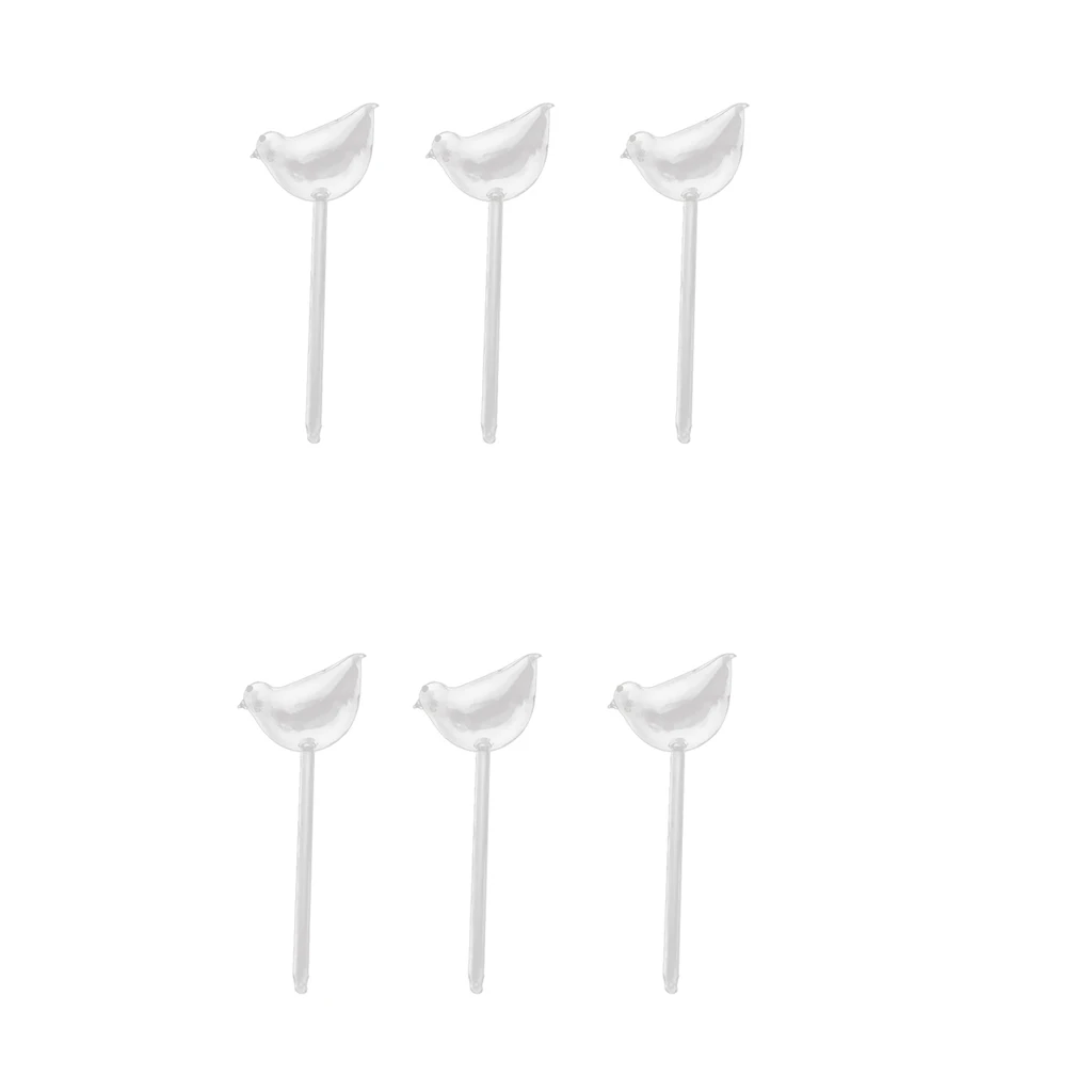 6x Bird Shaped Glass Plant Flower Holiday Watering Spike Stake Water Feeder Self Globes Hand Transparent Mini Durable Clear Bulb