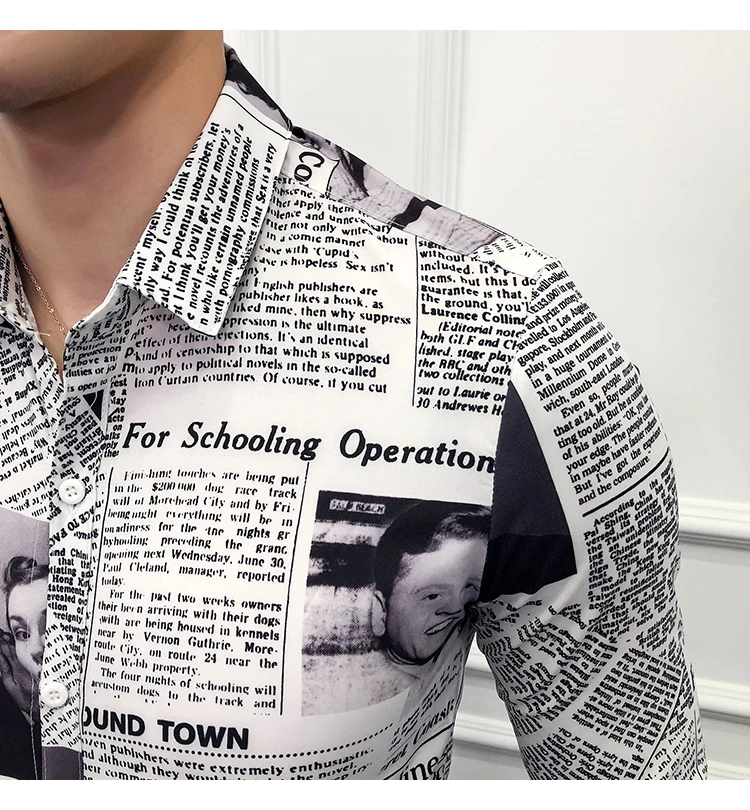 Дизайнерская рубашка с узором, рубашка для газет, Camisa Social Masculina, стильная рубашка для мужчин, вечерние, Клубные, уникальная рубашка, приталенная, 5xl