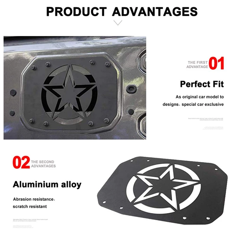 Spare Tire Carrier Delete Filler Plate Tramp Stamp Tailgate Vent-Plate Cover for 2007- Jeep Wrangler JK 2/4 Door(Star