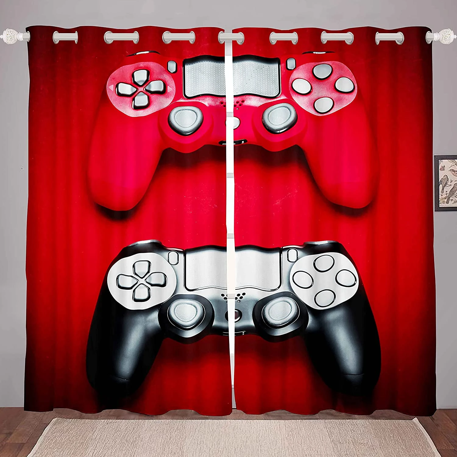 Gamer Blackout Curtains Teens Boys Red