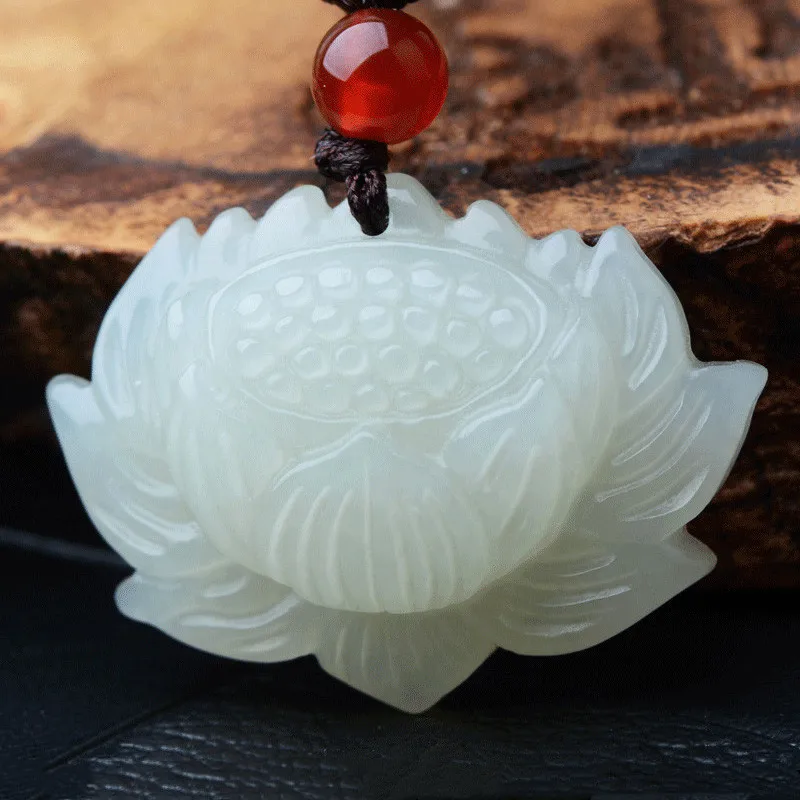 Natural Xinjiang White Jade lotus Flower Pendant Jewelry Lucky Auspicious Amulet Pendants Fine | Украшения и аксессуары