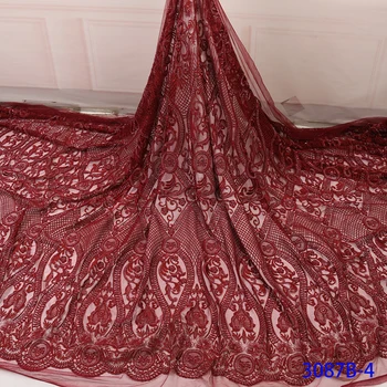 

Nigeria Wedding High-End Sequence Tulle African French Tulle Embroidered Heavy Handmade Beaded Sequins Lace Fabric QF3087B-4