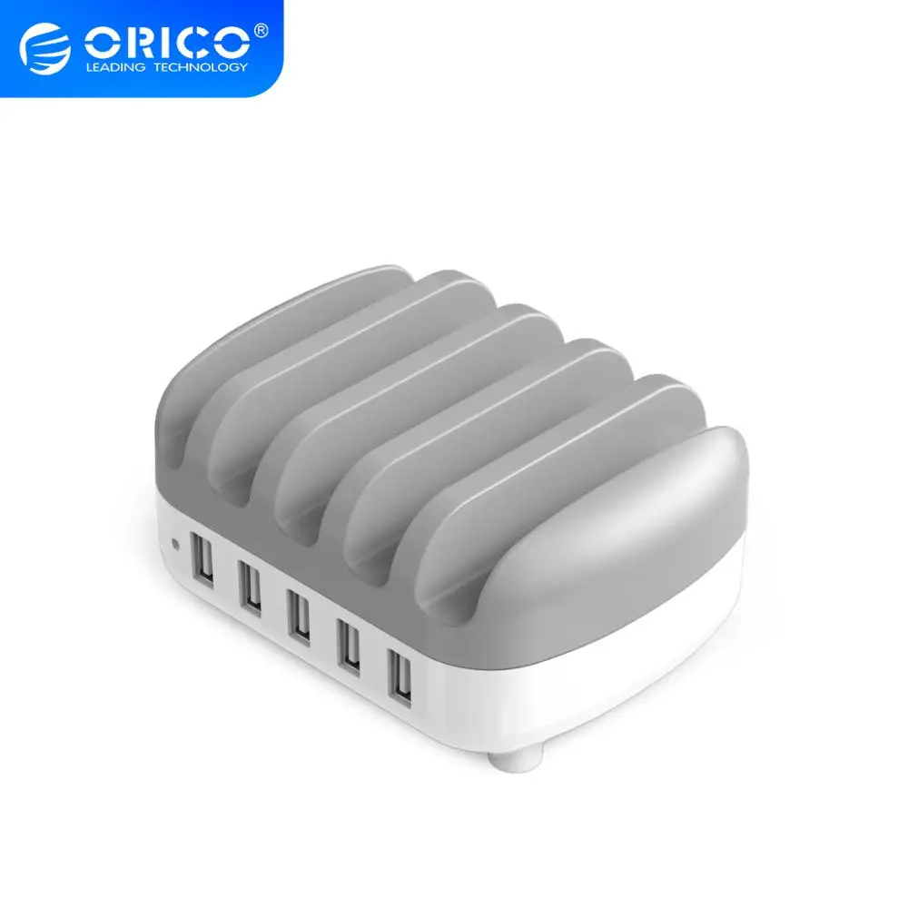 ORICO USB Charger Station 40W Max 5 Ports USB Docking Station with Holder USB Charging for Phone Tablet at Home Public 5V2.4*5