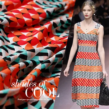 

Heart geometric color stripe printed silk crepe DE chine summer dress blouse custom fabric promotion