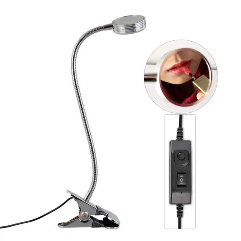 

New Dimming toning led beauty manicure makeup mirror clip table lamp usb powered metal table lamp