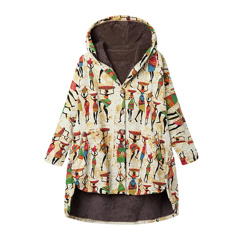CHAMSGEND Hot Women Winter Warm Hooded Jacket Coat Casual Outwear Floral Print Female Oversize Pocket Long Coat Parkas 923