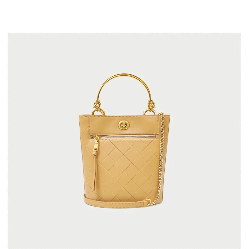 

Simple Solid Color Embroidered Line Ling Bucket Bag Chain Messenger Bag Shoulder Bag
