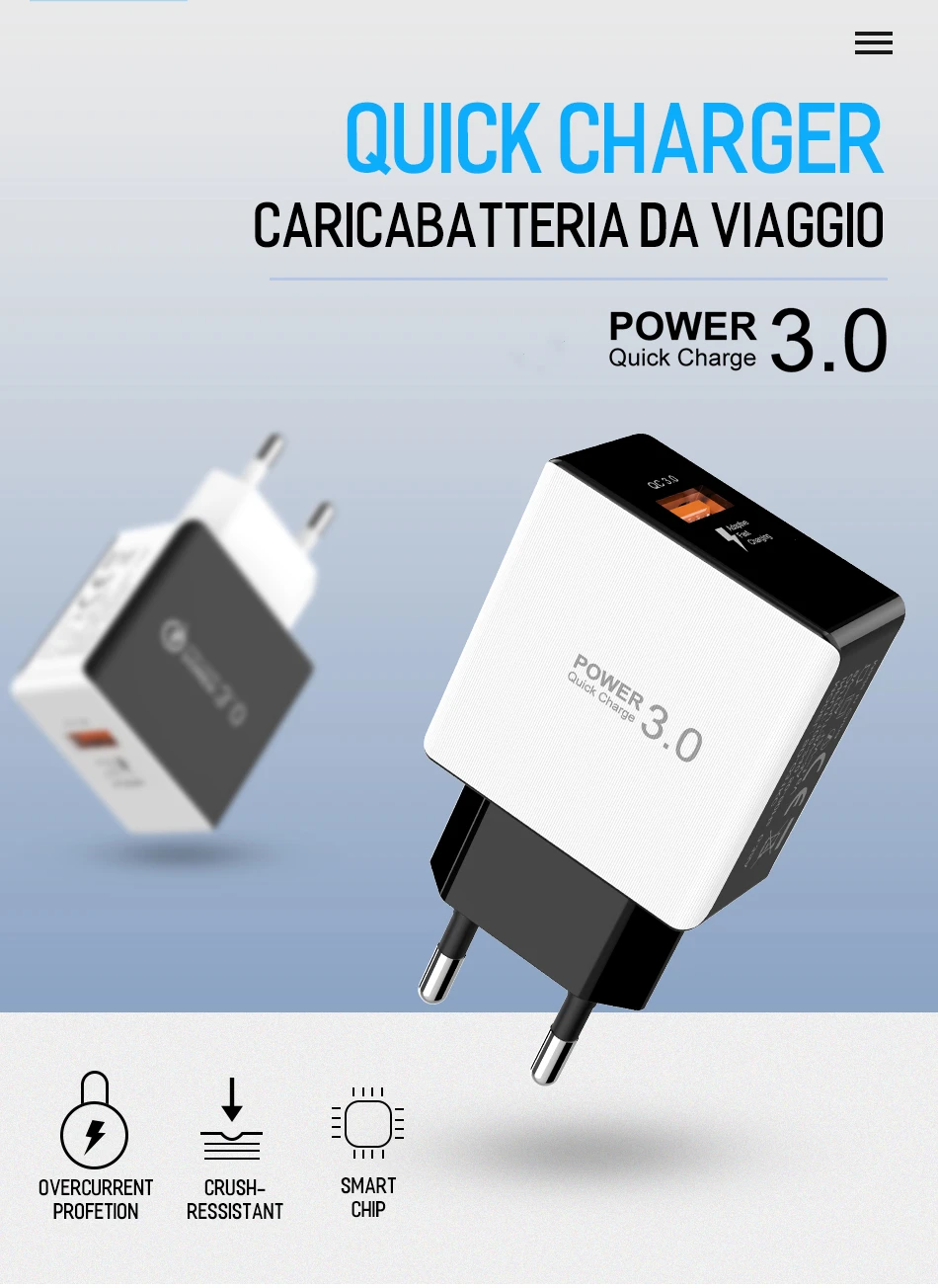 Jellico Quick Charge 3,0 зарядное устройство для мобильного телефона 18 Вт Быстрое USB зарядное устройство QC3.0 FCP универсальное для Xiaomi iPhone samsung huawei EU Plug
