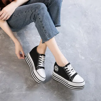 

2020 Canvas Shoes Female Thick Bottom Leisure Small White Shoes Female Lace Inside Increase Women's Shoes