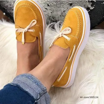 

2020 Casual Flat Plus Size Women Sneakers Ladies Suede Bow Tie Slip On Shallow Comfort Vulcanized Shoes Female Flats Footwear