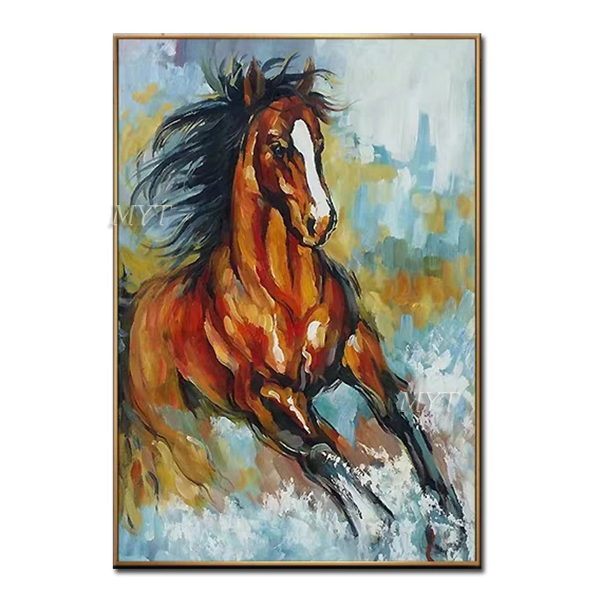 CHOP281 large  100% hand-painted home decor two horses oil painting on canvas 