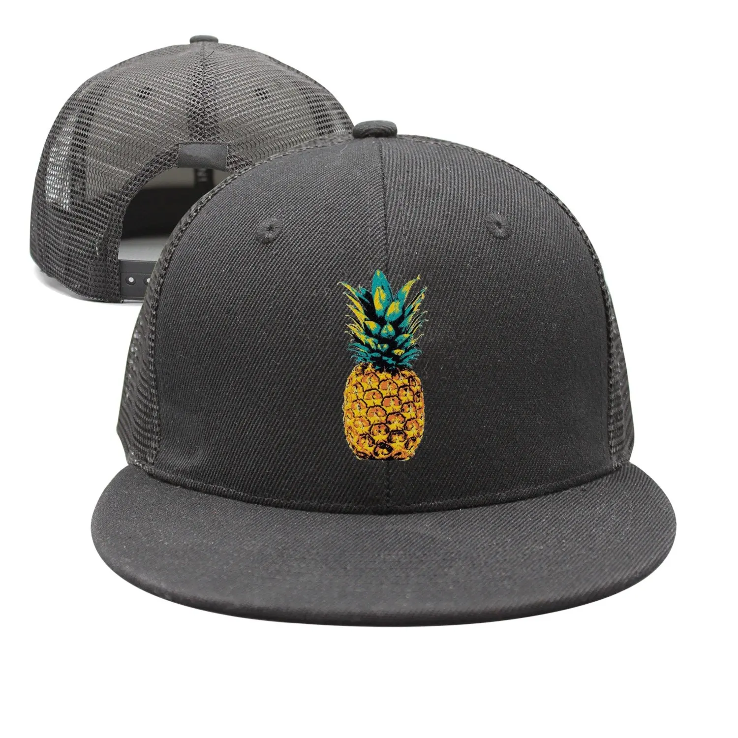 

SJSNBZ Retro Pineapple Tropical Design Beach California Mens Black Printed Graphic Mesh Snapback Cap