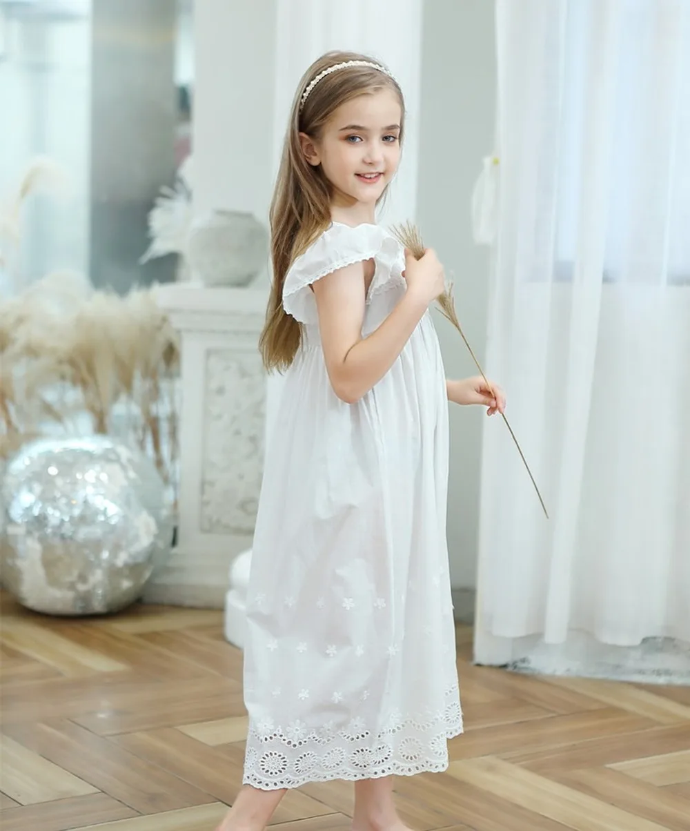 Children's Nightgown Summer  Baby Girls Clothes Lace Pure Cool Breathable European Girl Princess  Vintage Nightdress Pajamas