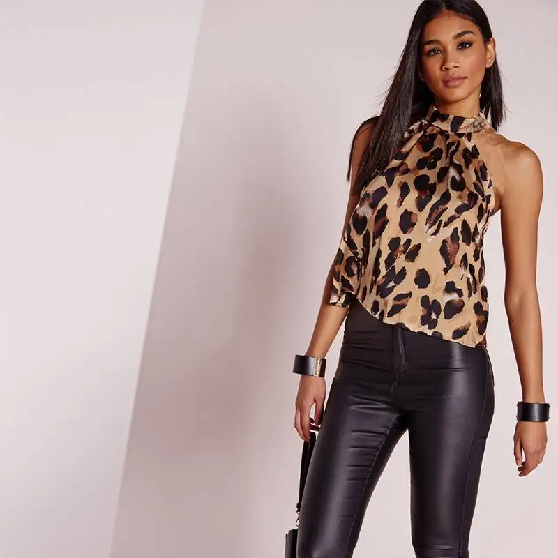 Женский леопардовый жилет на бретельках с вырезом на шее, топы для вечеринок, уличная одежда, кроптоп, блузки, женские летние топы, одежда