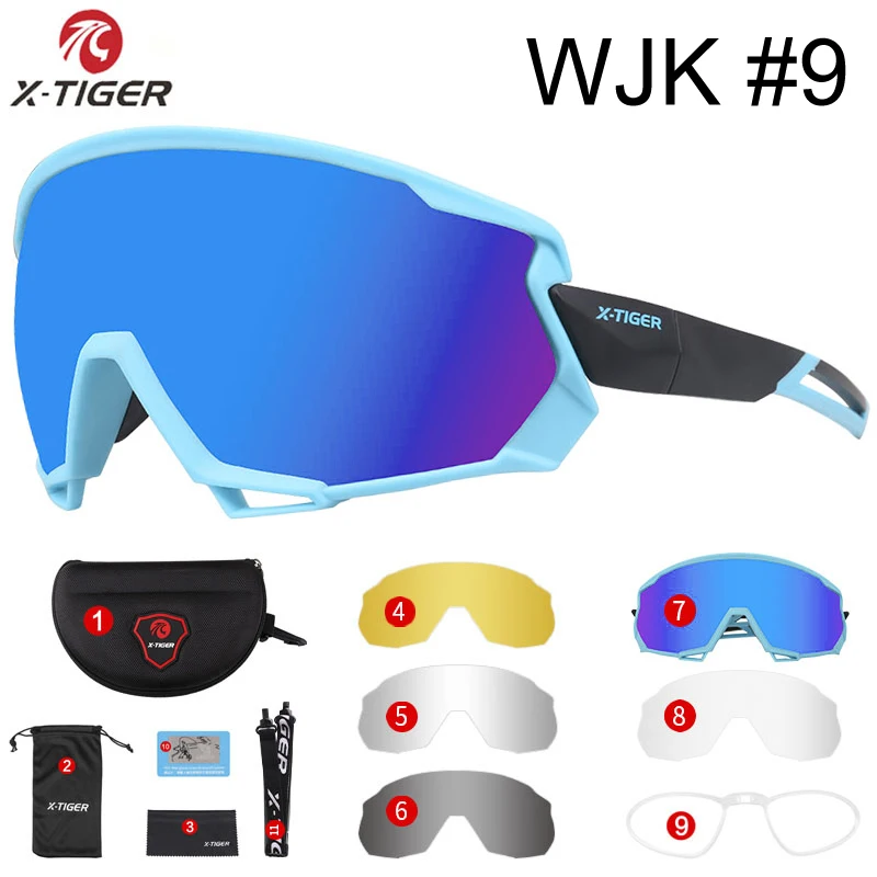 X-TIGER Wind Cycling Glasses 5 Lens Polarized Outdoor Sport Bicycle Glasses MTB Mountain Bike Sunglasses Goggles Cycling Eyewear - Цвет: Colors 09