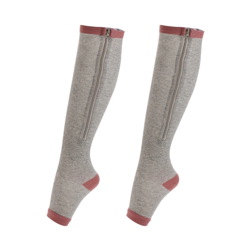 Новинка, 1 пара компрессионных носков унисекс, на молнии, для поддержки ног, гольфы, для женщин и мужчин, с открытым носком, тонкие, против усталости, Стрейчевые носки