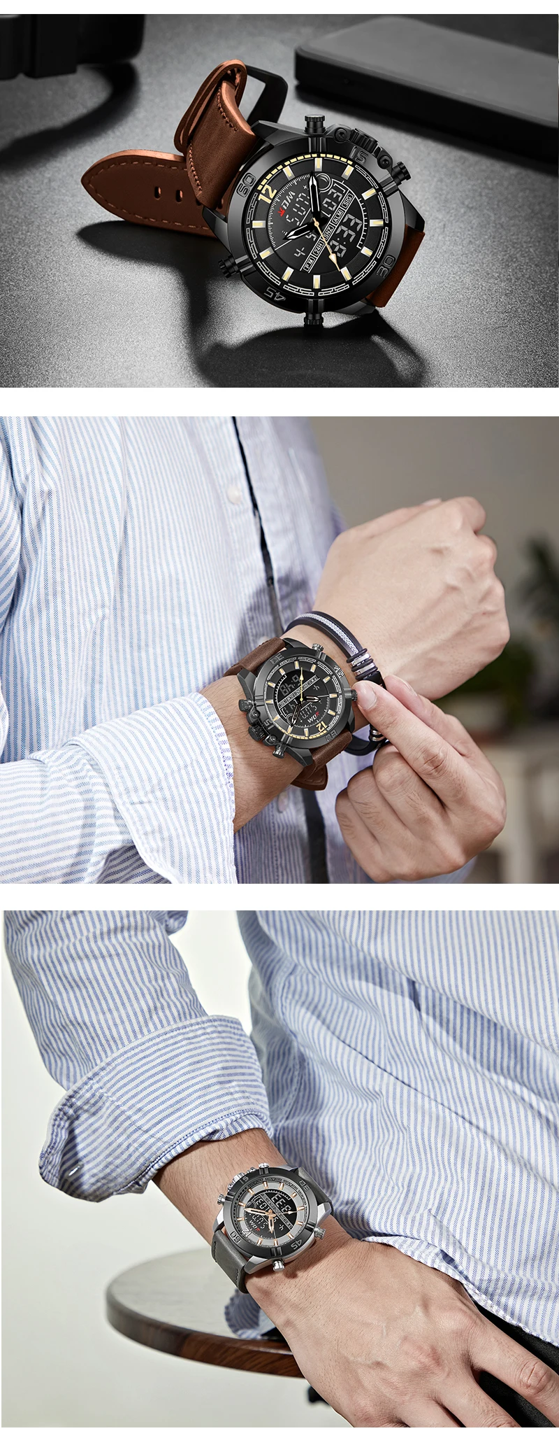 Relogio masculino двойной кварцевый цифровой дисплей reloj hombre удобный кожаный ремешок erkek kol saati чехол из сплава orologio uomo