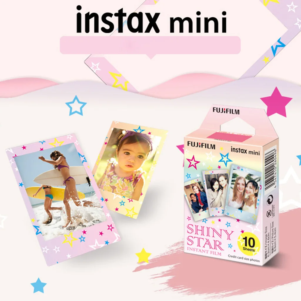 Fuji Fujifilm Instax Mini 8 9 7s 9 70 25 50s 90 Camera SP-1 2 Camera 10 Sheet Shiny Star Instant Cartoon Instant Photo Paper