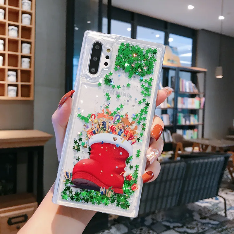 Case For Samsung Note 10 Plus S10e S10 Plus S9 S8 S7 Edge Cover Christmas Santa Claus Elk Glitter Quicksand Clear New Year Coque (9)