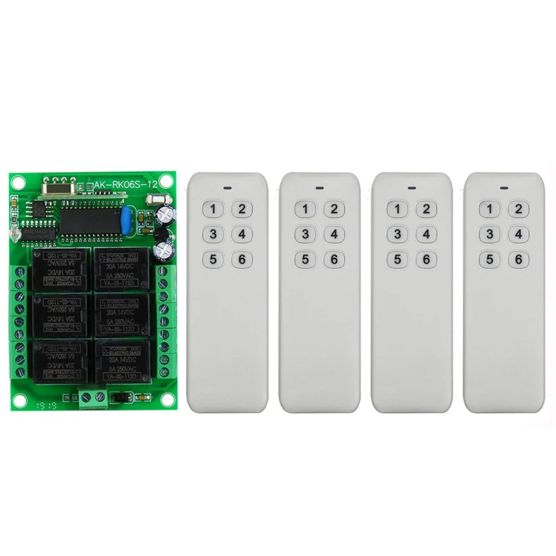 

DC 12V 6 CH Channels 6CH RF Wireless Remote Control Switch Remote Control System receiver transmitter 6CH Relay 315/433 MHz