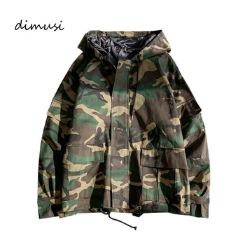 

DIMUSI Men's Cargo Bomber Jackets Male Outwear Army Camouflage Hoodied Coats Fashion Man Vintage Harajuku Pilot Jackets Clothing