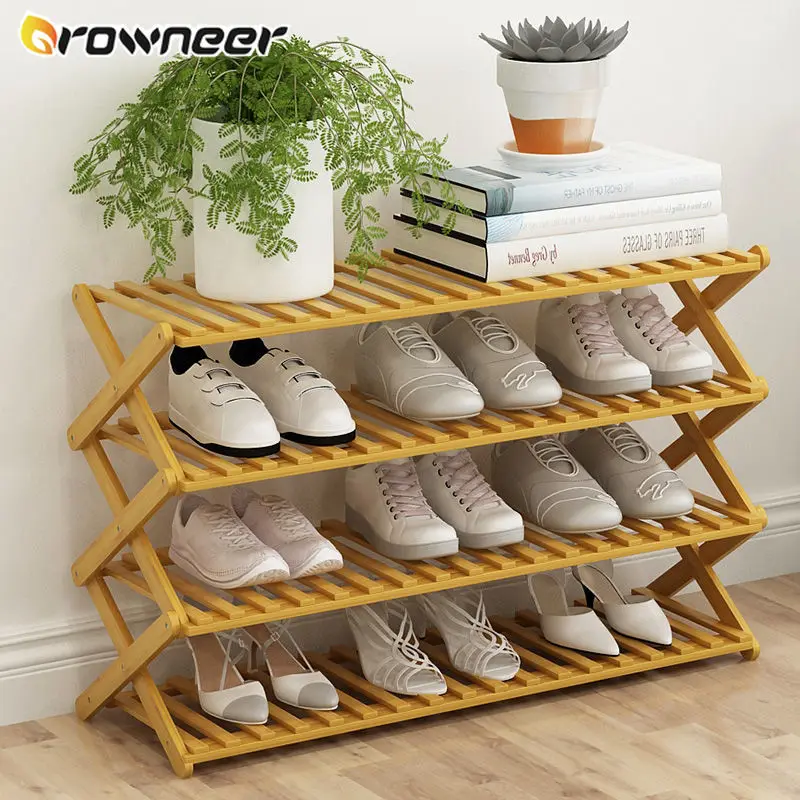 2/3/4/5/6 Layers Natural Bamboo Shoe Shelf Folding Shoe Display Stand Multifunction Flower Pots Wine Space Saving Storage Rack