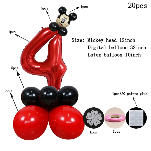 Mickey Mouse Party Baby Disposable Tableware Cup Cake Topper Ballon Boy and Girl Birthday Party Kids Party Supplie Color Decor 20pcs