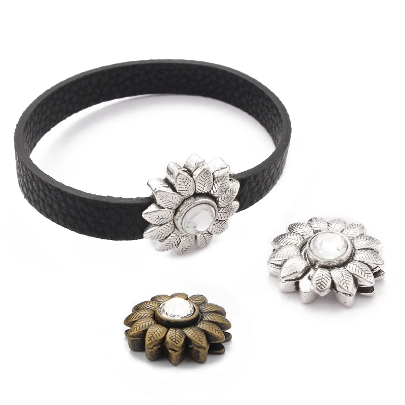 

5 Sets Antique Bronze Rhinestone Sunflower Strong Magnetic Clasps For 10x2mm Flat Leather Cord Bracelet Jewelry Making