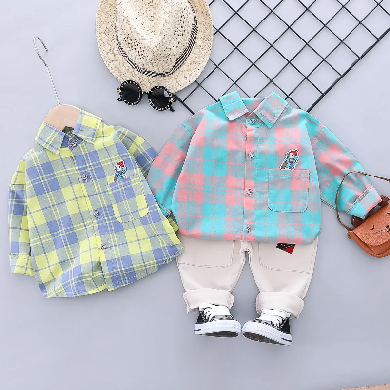 

HYLKIDHUOSE 2019 Autumn Baby Boys Clothing Sets Toddler Infant Clothes Suits Plaid Shirt Pants Kids Children Casual Costume