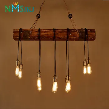 

Solid Wood lustre Vintage Chandelier Lighting lustre suspension Coffee Bedroom Lighting Iron+Wooden Lamp for loft decor