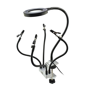 

New Led 3X Magnifier Bench Vise Table Clamp Soldering Helping Hand Soldering Station Usb 5Pc Flexible Arms Third Hand Tool