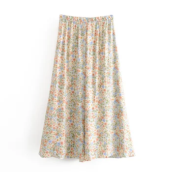 

2020 Za New Casual Fashion Lady Female Women Women's clothes Light orange floral print wrinkle effect skirt XS-L