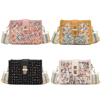 

Women Woolen Stripe Wide Shoulder Bag Autumn Winter Crossbody Messenger Bag