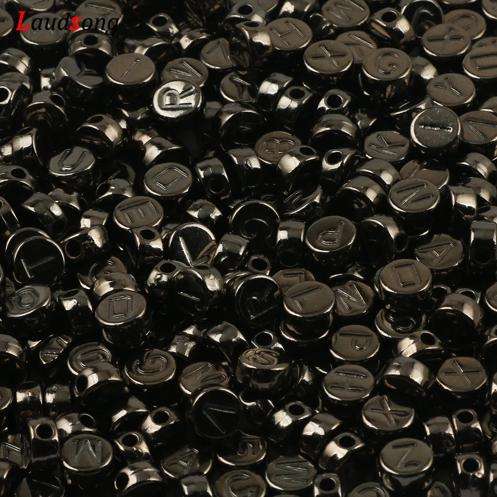 7mm Gun Black Mixed Letter Acrylic Beads Round Flat Alphabet Loose For Jewelry Making Handmade Diy Bracelet Necklace | Украшения и