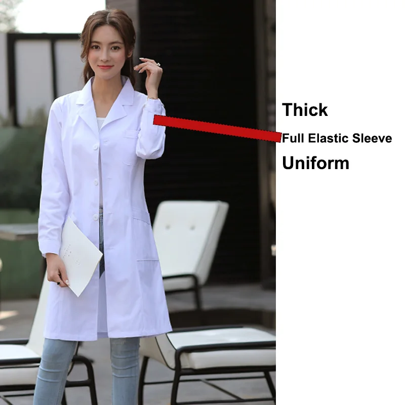 Koop Gratis Logo Print Medische Uniformen Arts Witte Jassen Scrubs Medische Uniformen Vrouwen Verpleegkundige Werkkleding Vrouwen of Mannen Beschermen Lab gown