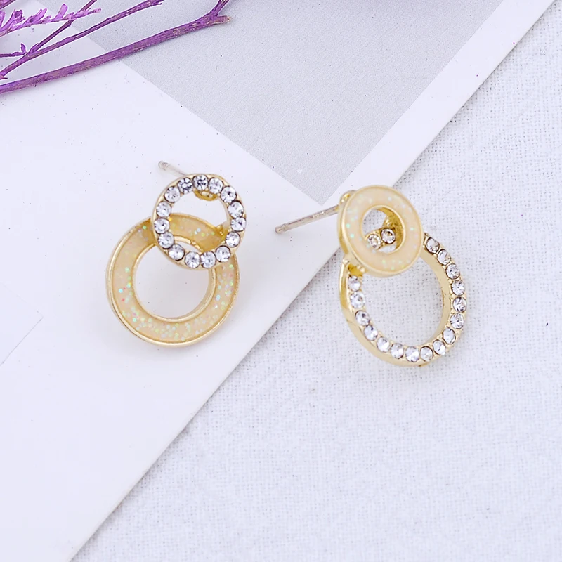

BALANBIU Asymmetric Geometric Round Unique Enamel Crystal Stud Earrings For Women Gifts Gold Color New Fashion Jewelry Accessory