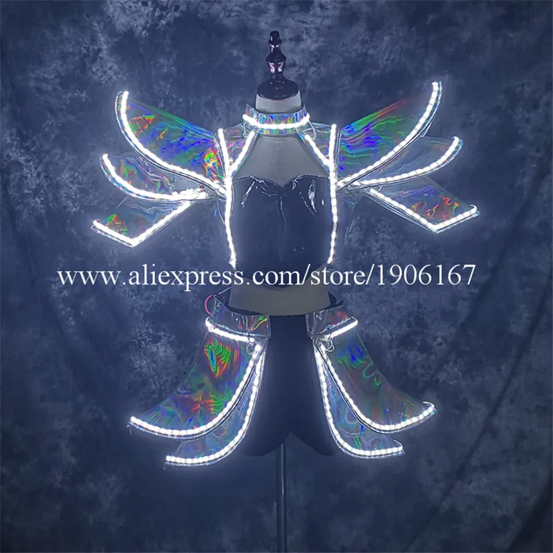 

White LED Luminous Stage Clothes Illuminated Flashing Led Sexy Lady Party Evening Dress Costumes Led Lighting Up Dance Clothing