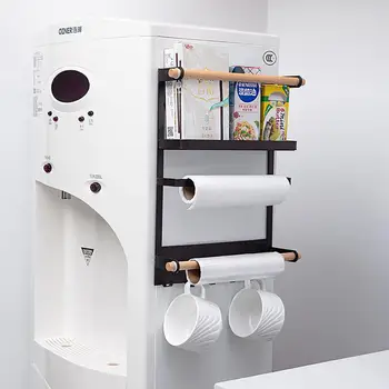 

Metal Magnetic Refrigerator Shelf Kitchen Spice Racks Microwave Oven Side Storage Rack Plastic Wrap Tissue Organizer