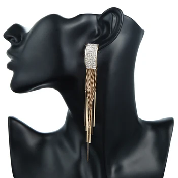 

Trendy Vintage Wholesale Bohemian Jewelry Chain Luxury Rhinestone Geometric Earrings European Long Tassel Earrings Accessories